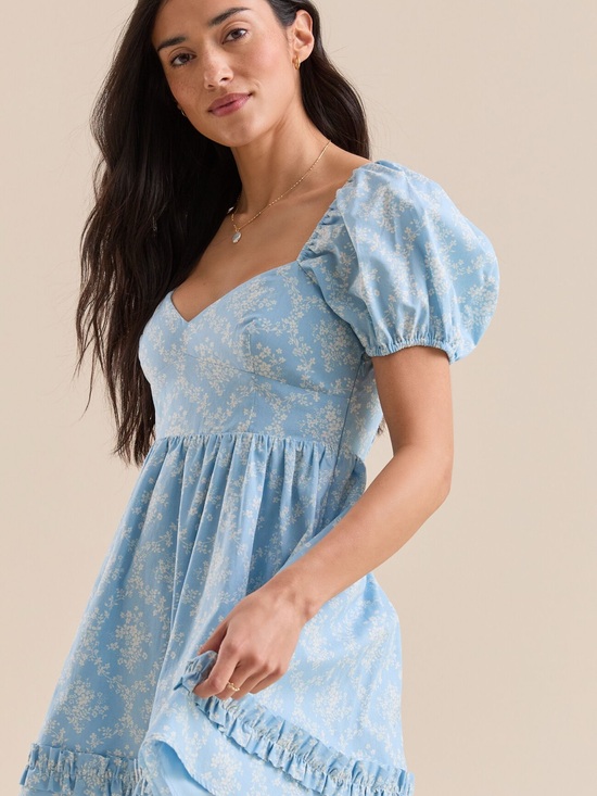 Altar'd State Dresses & Skirts - Altar'd State Blue Meggie Floral Puff Sleeve Mini Dress